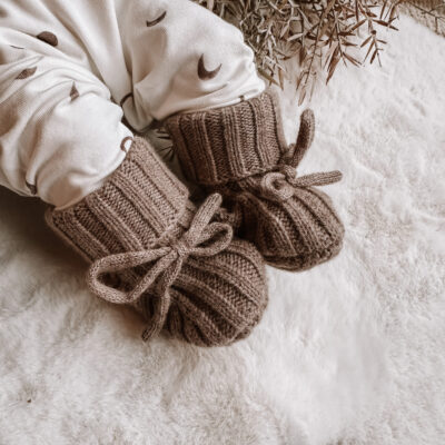 Babyslofjes merino wol taupe newborn