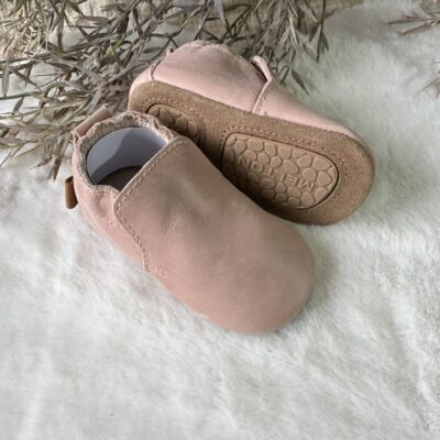 Melton leren slofjes oud roze met anti slip zool.