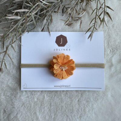 Haarbandje smal met oranje bloem