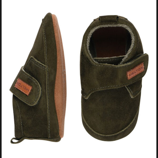 Melton slof leer suede groen