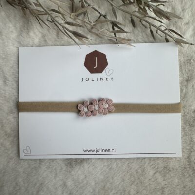 Haarbandje smal mini bloemetjes oudroze