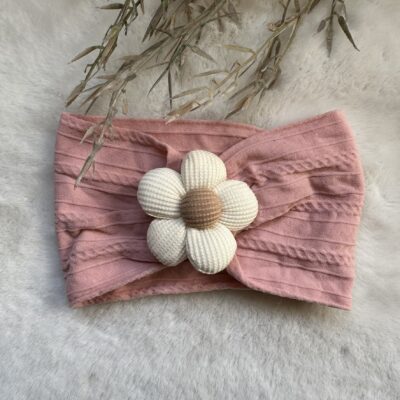 Haarband elastisch met bloem oudroze