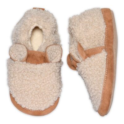 Babyslofjes melton fuzzy teddy zand