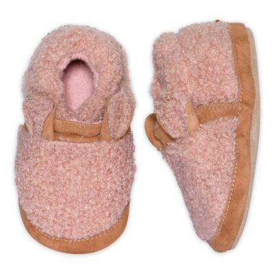Babyslofjes melton fuzzy teddy oud roze