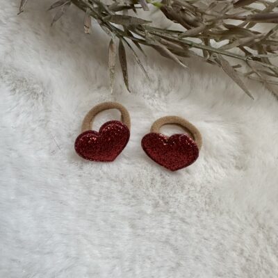 Haar elastiekje hartje glitter rood