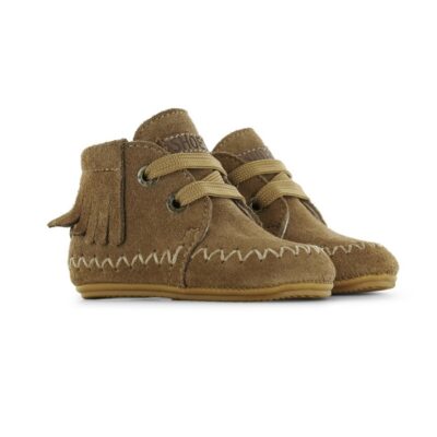 BABY-PROOF cognac suède babyschoentjes met franjes